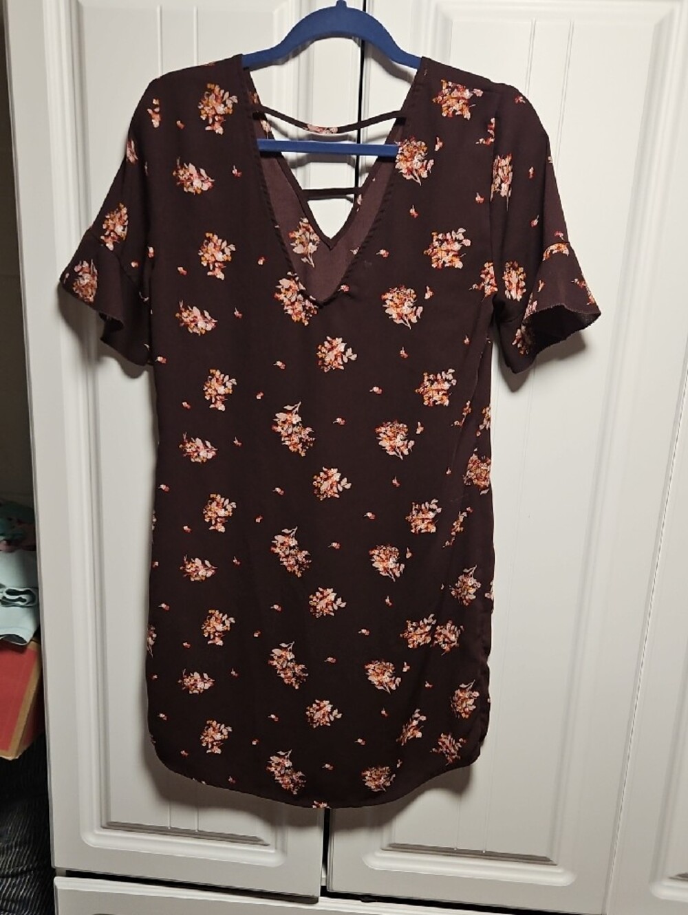 Maurices Maroon Mini Dress with Pink Floral Print - Picture 4 of 5